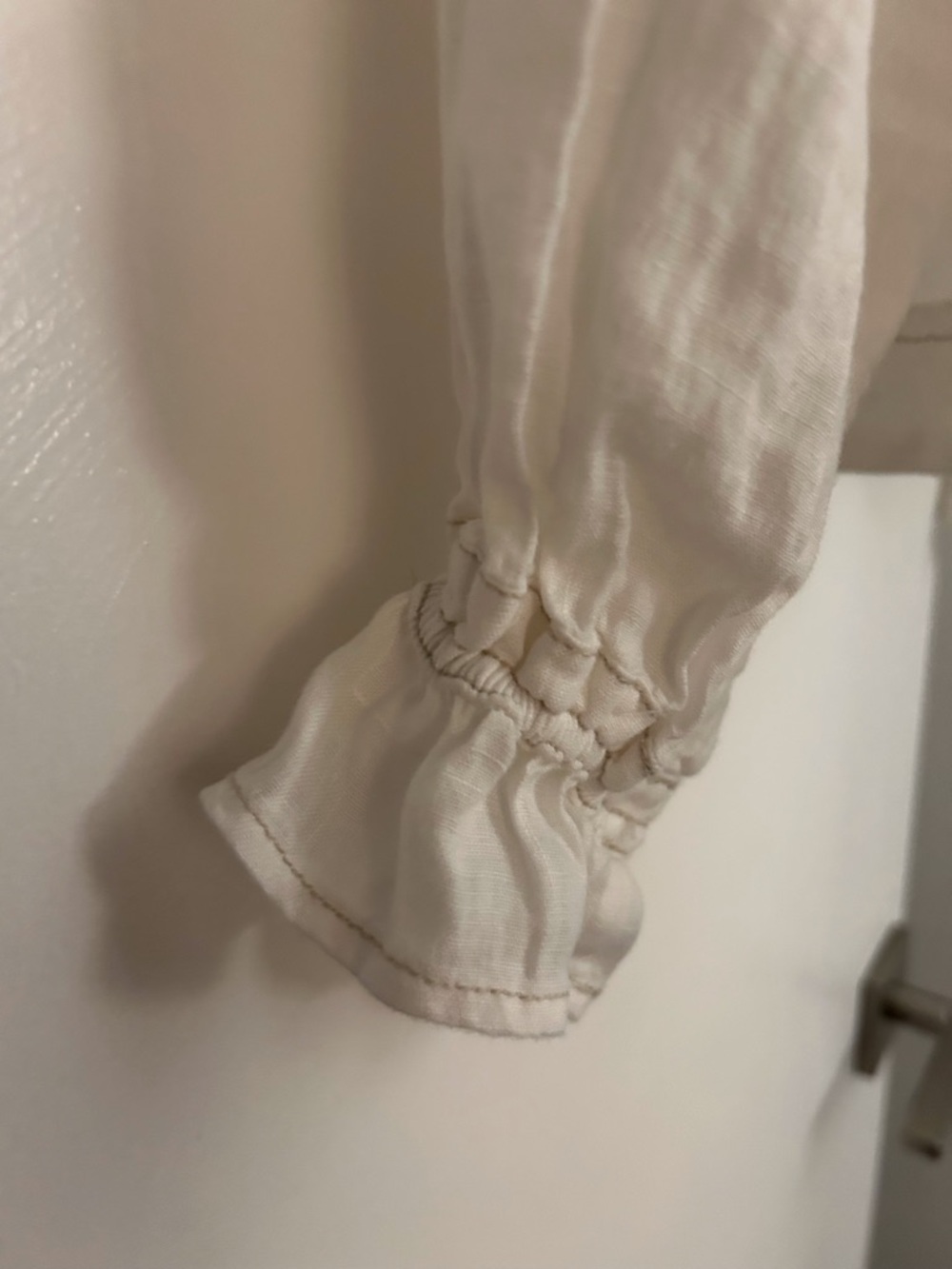 Free People Ruffle Linen Blouse in Ivory. - Picture 7 of 11